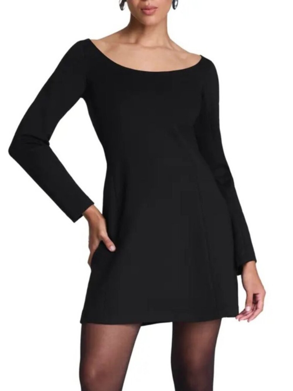 Spanx Long Sleeve Ballet Neck Black Mini Dress